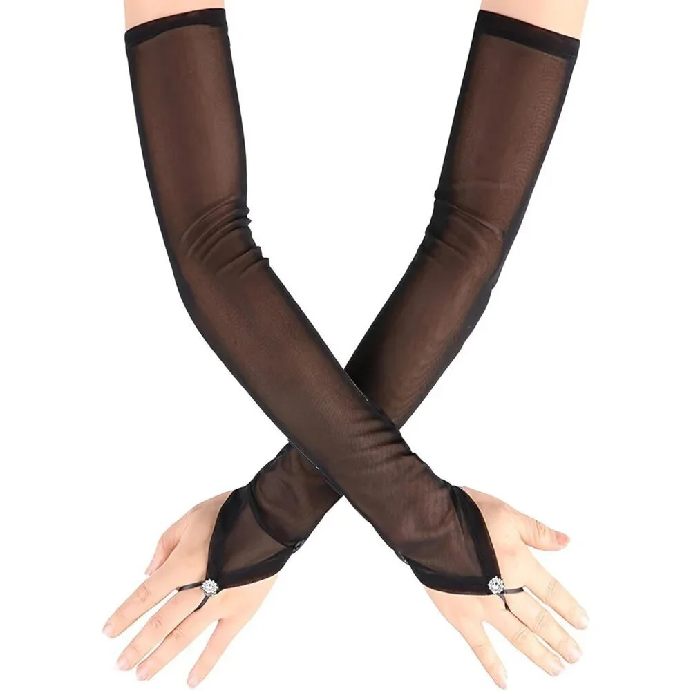 Women's Black 4 Long Gloves Accessories Fingerless Role Playing Evening Dress